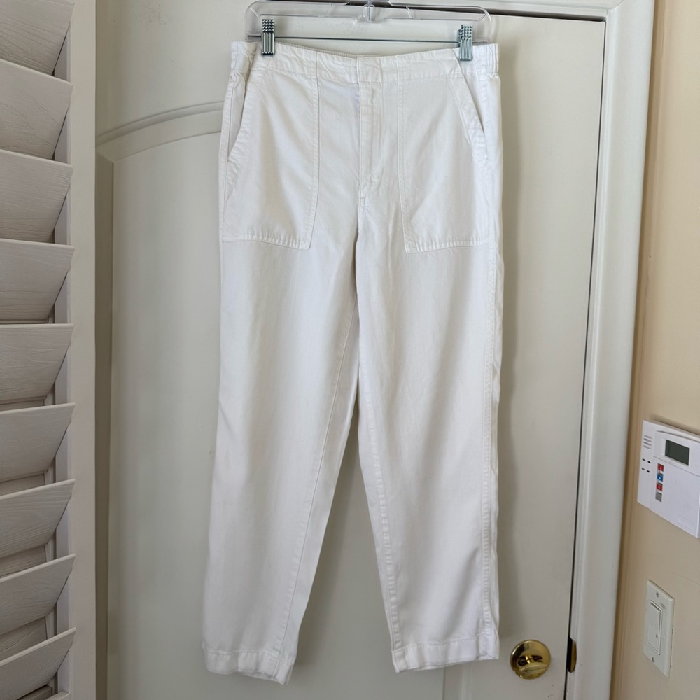J Crew Relaxed Crop White Linen like Lightweight Pants Womens 10